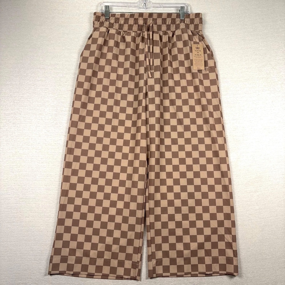 Albion Audrey Wide Leg Pants Womens Size XL Brown Checkers Nylon Spandex NEW